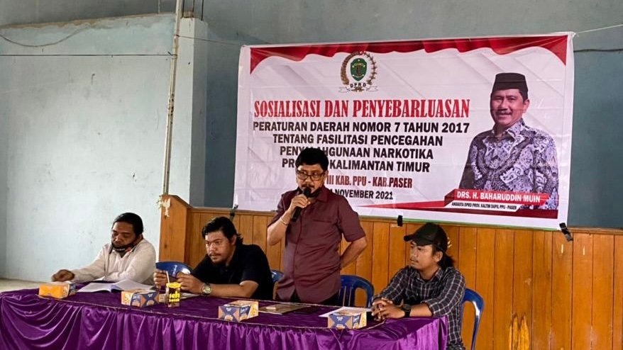 Baharuddin Muin sampaikan sambutan saat sosialisasi perda, Jumat (12/11/2021)